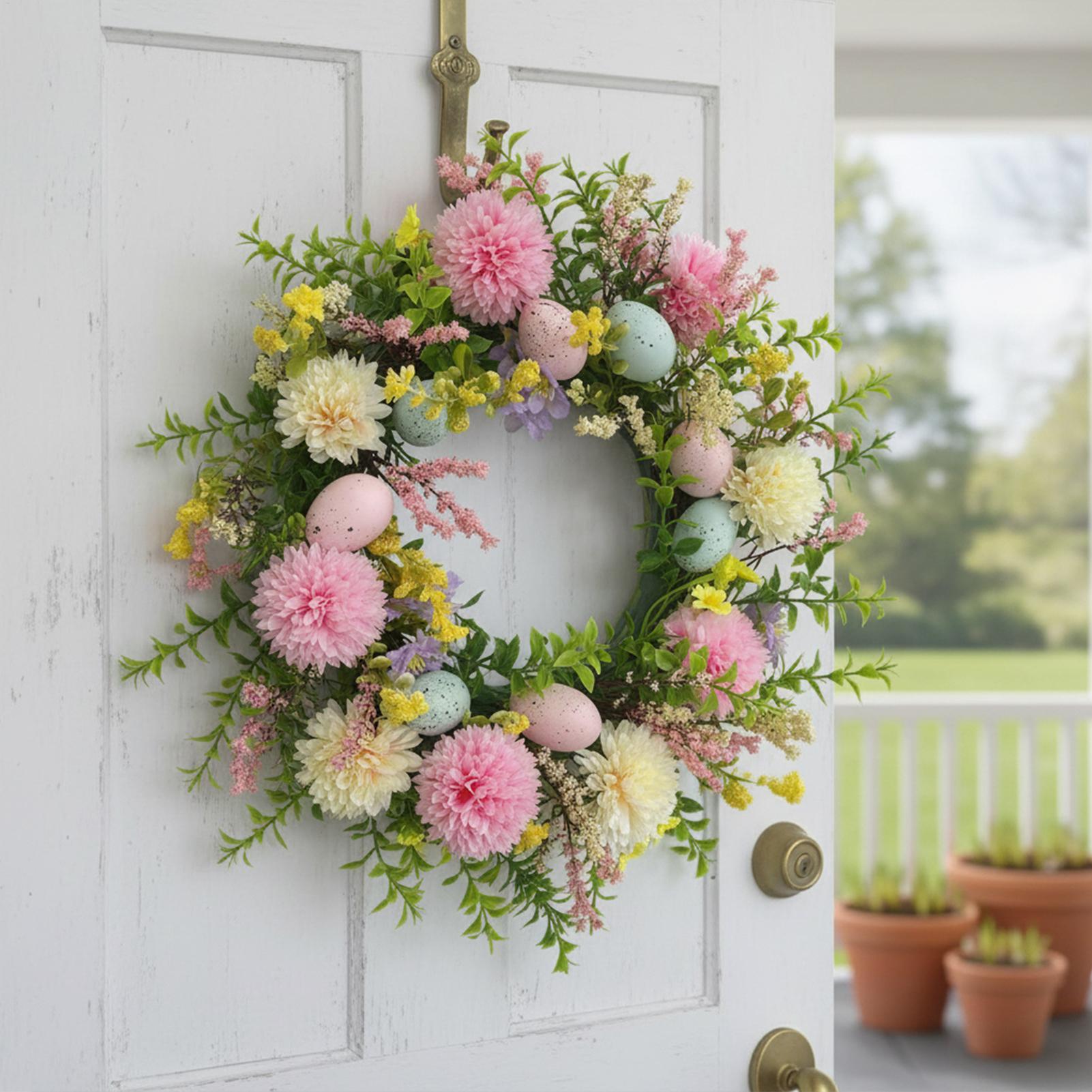 Home Decor Daisy - إكليل باب ربيعي 15.75 بوصة، إكليل