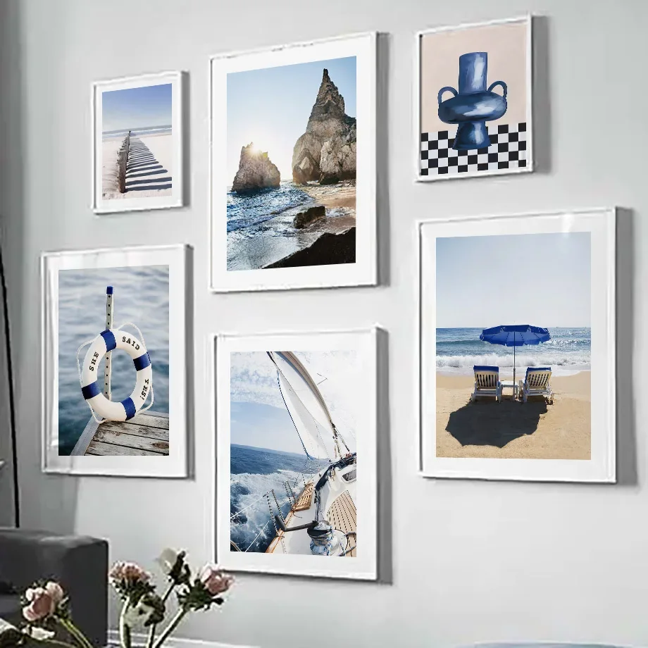 Home Decor Vase - الأزرق البحر أشعة الشمس الشاطئ الأبيض