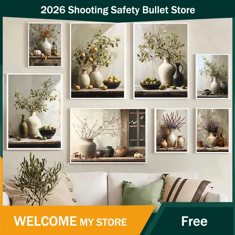 Home Decor Vase - ملصقات فنية عتيقة لمناظر طبيعية صامتة،