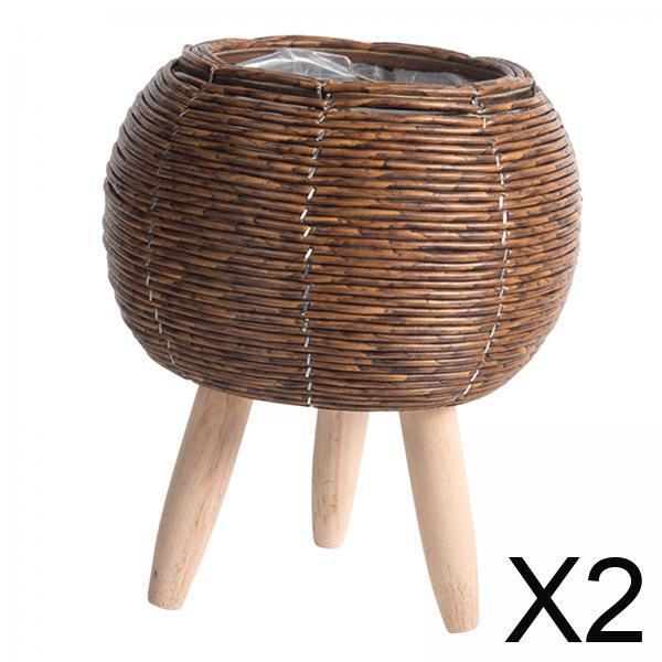 Home Decor Rattan - سلة منسوجة مع حامل، منظم أوعية