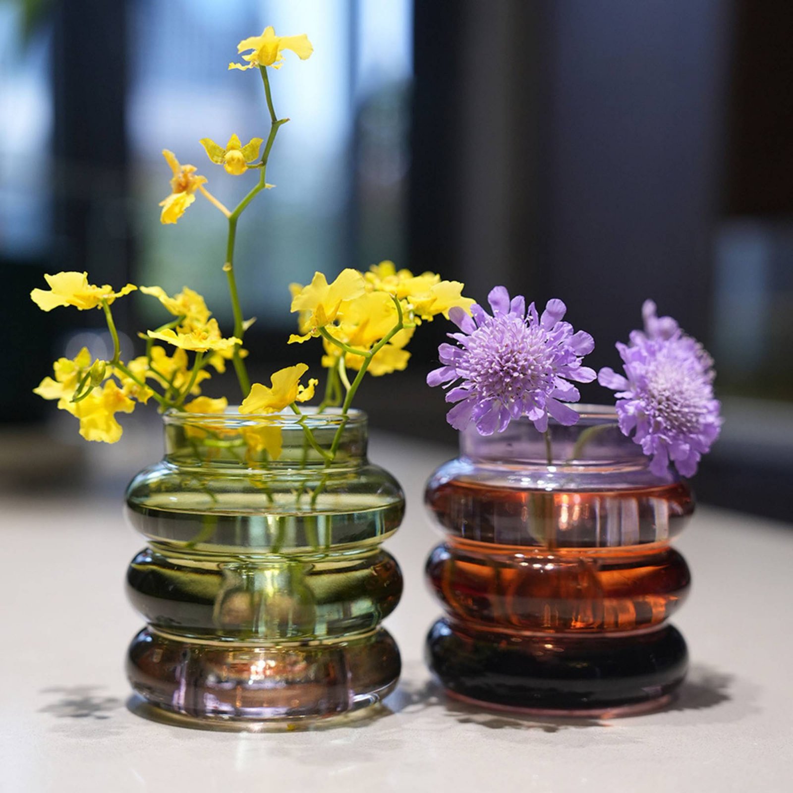 Home Decor Vase - مزهرية زجاجية دائرية شفافة لتزيين الطاولة،