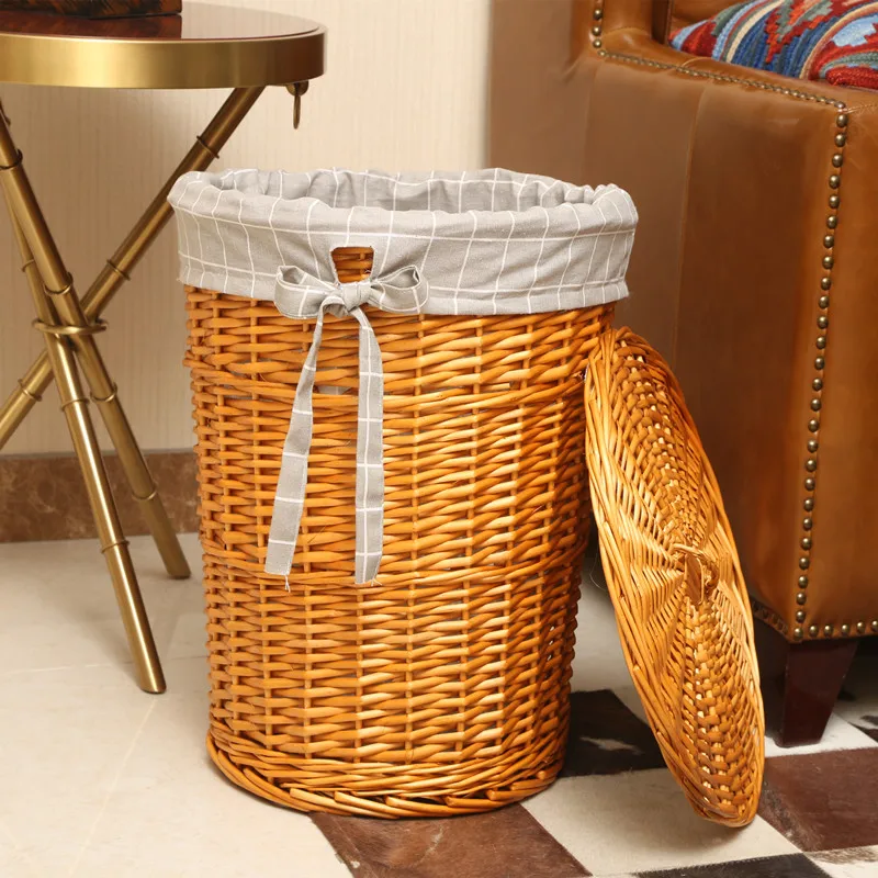 Home Decor Rattan - سلة غسيل راتان أنيقة بغطاء ،