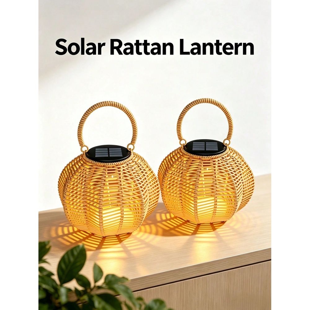 Home Decor Rattan - مصباح شمسي من الروطان للديكور المنزلي،