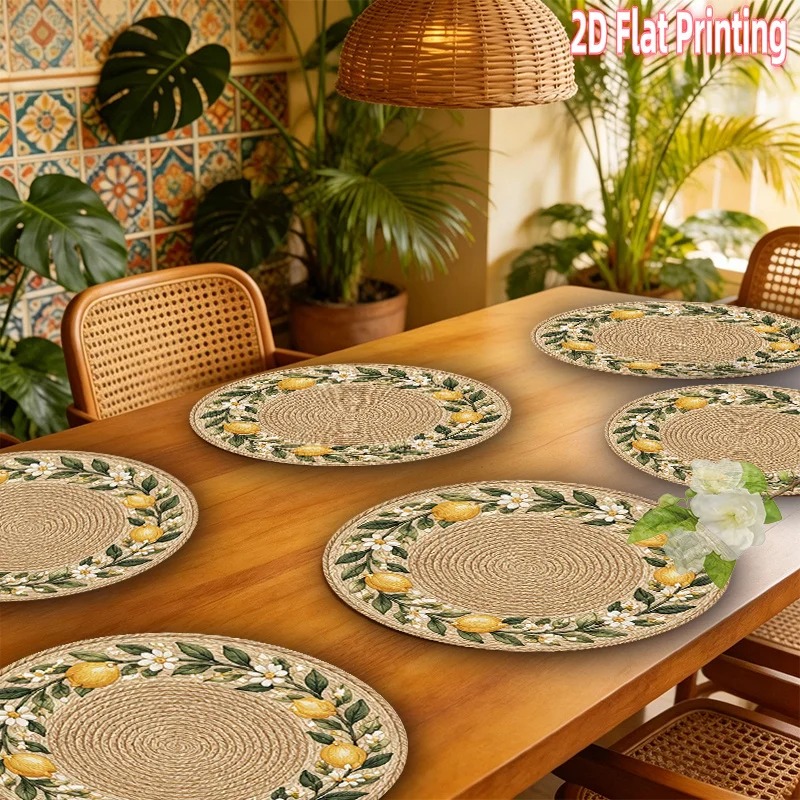 Home Decor Rattan - طقم مفارش طاولة مطبوعة بتقنية 2D