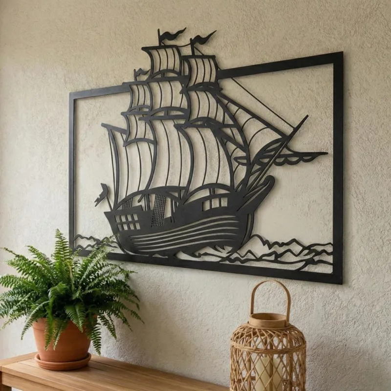 Home Decor Nautical - لوحة جدارية معدنية على شكل قارب