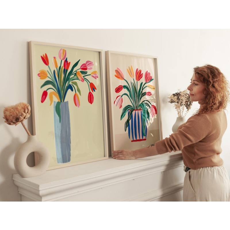قطعتان من لوحات جدارية قماشية  - مراجعة Home Decor Vase وسعره